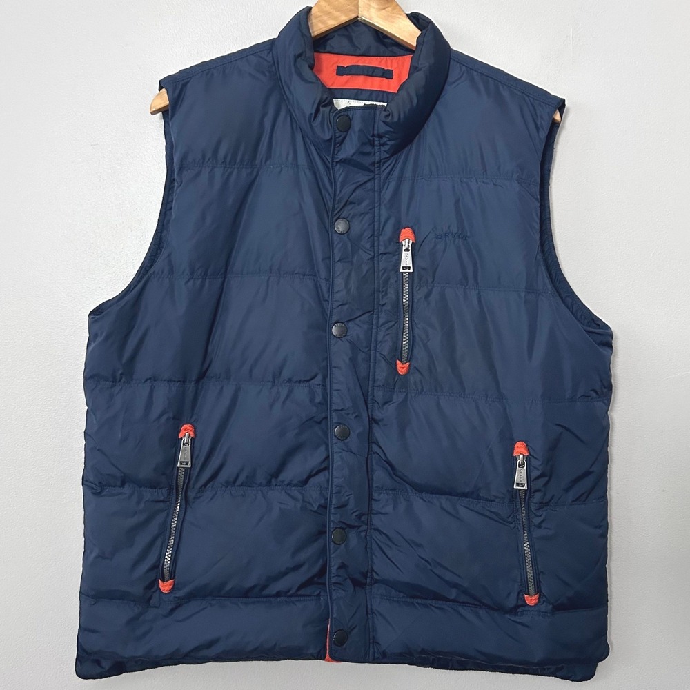 Orvis Down Puffer Vest Mens Large Navy Blue Quilted Outdoor Hunting Full Zip